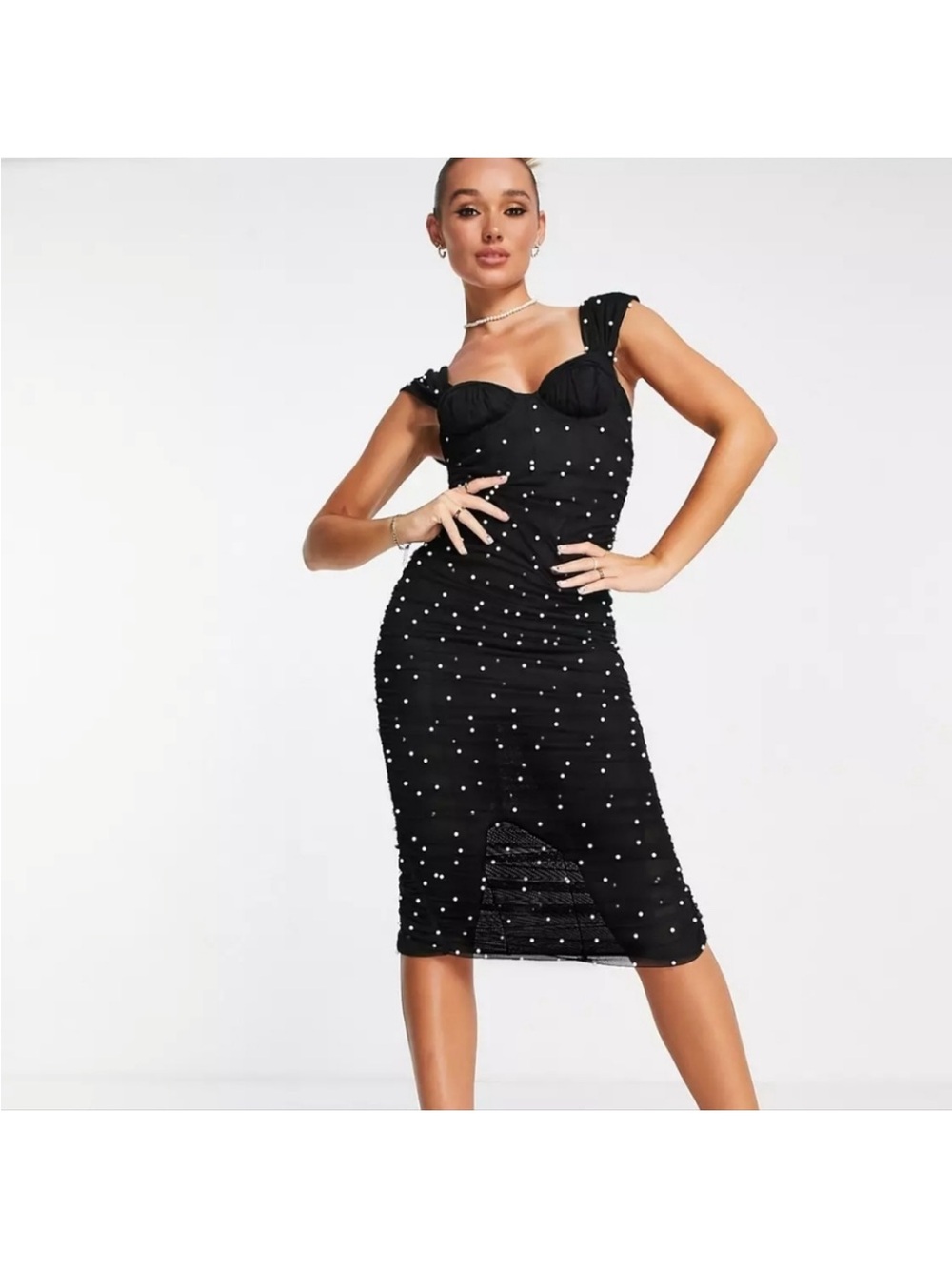 ASOS Black Pearl-Studded Midi Dress